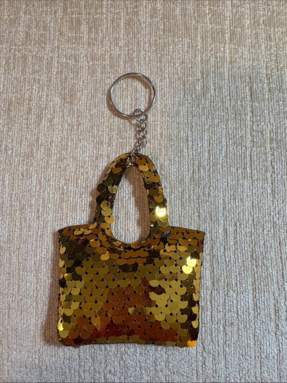 Gold Sequin Mini Tote Keychain - Women's Bag Accessory